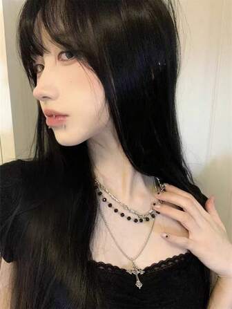 3 ชิ้น สร้อยคอผู้หญิง สร้อยคอพังค์ ชุดเครื่องประดับ ดวงดาวแบบโบฮีเมียน กากบาท สไตล์วินเทจกอธิก พังค์ โซ่หนา