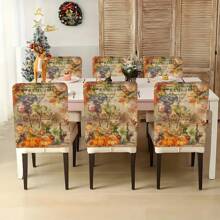 1pc/4pcs/6pcs/10pcs Autumn Pumpkin, Fruit & Leaf Print Plush Removable Chair Covers, Short Plush Fabric Seat Covers, Chair Back Protector For Dining Room, Living Room, Home, Suitable For All Seasons, Holiday Decor