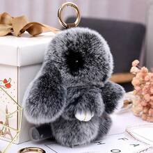Bunny Lulu Keychain With TinBunnylulu Handmade Soft Pompom Charms Fluffy Bunny Keychain Accessories For Womens EH PO - Black - View 2