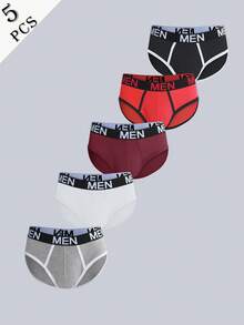 FINETOO 5 件男士基本款内裤，字母腰带撞色装饰休闲低腰男士三角裤 - 彩色 - 查看 4
