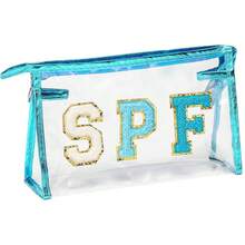 Preppy Patch SPF Clear Cosmetic Bag SPF Varsity Letter Toiletry Bag Waterproof PVC Cosmetic Case Multi-Function Zippered Pouch Makeup Bag For Beach Pool, Pencil Case Pen Pouch,Makeup Bag,Make Up Bag,Makeup Bags,Cosmetic Bag,Makeup Organiser,Travel,Makeup Pouch,Bag,Vanity,Make Up Pouch,Travel Essentials,Pouch Bag,Make Up Bags,Bags,Travel Essential,Vanity Accessories,Small Makeup Bag - Multicolor - View 9