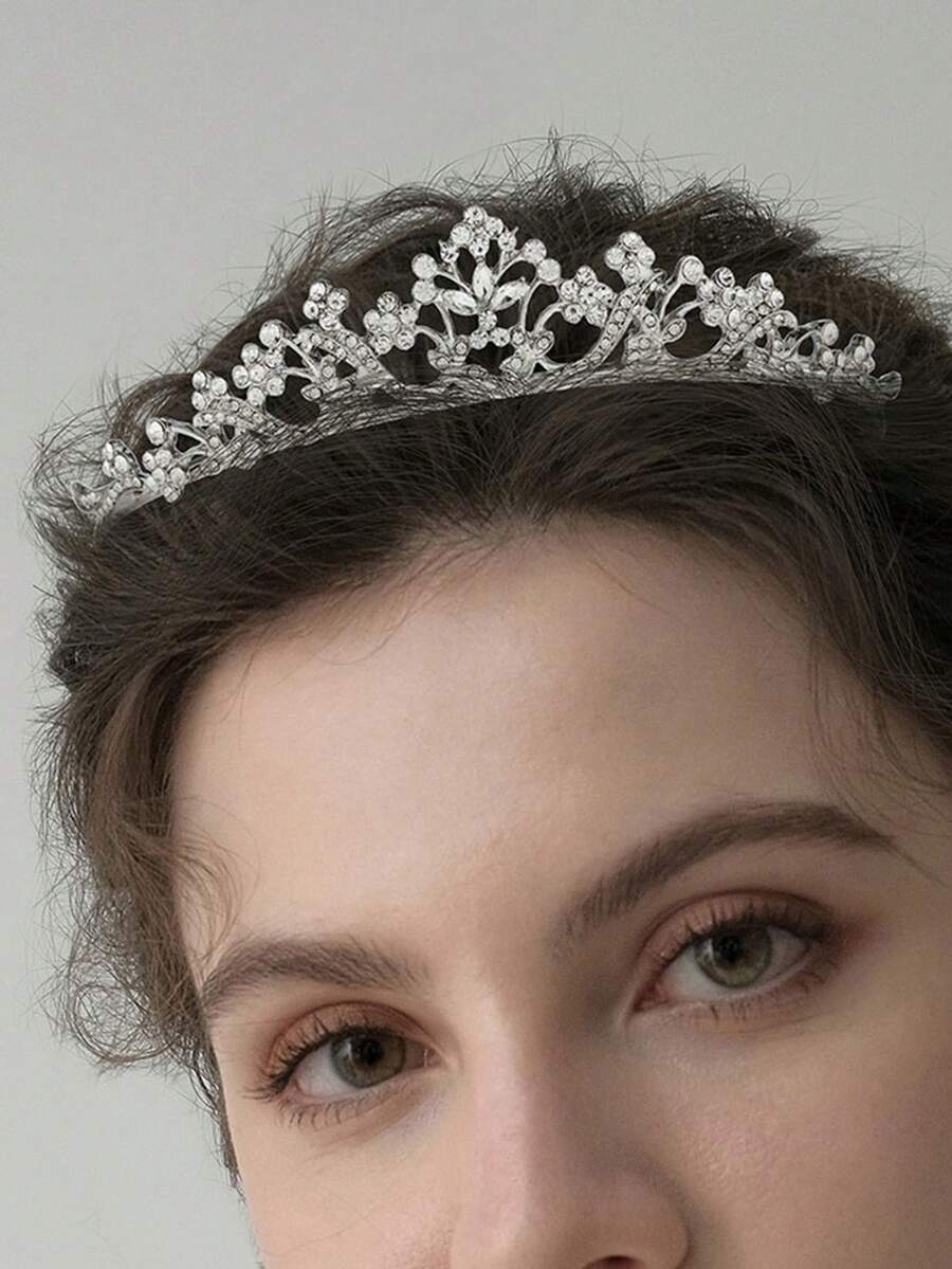 1pc Elegant Rhinestone Tiara Headband, Suitable For Prom, Wedding Valentine's Day Accessories