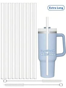 10 件替换吸管适用于史丹利 40 盎司 30 盎司杯，可重复使用吸管，带清洁刷，塑料