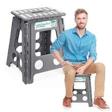 1 Pack 40 cm Tritthocker Klappbar Grau, 2025 Upgrade: Klapphocker Faltbar mit 150 kg Tragfähigkeit, Falthocker mit Drehgriff, Ideal für Zuhause, Büro, Draußen, Aufstiegshilfe Pferd - Dunkelgrau - Übersicht 1