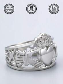 1pc S925 Sterling Silver Ring - Claddagh Celtic Wedding Band, Eternal Love Couple Ring, Loyalty Ring, Perfect For Expressing Love, Valentine's Day, Birthday Gift, Suitable For Daily Wear, Wedding, Party, Comes With Gift Box - Antique Silver - View 9