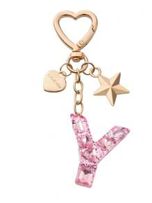 1pc Cute Bling Keychain Initial Letter Butterfly Star Pink Gift For Women Girls Bag Purse Handbags School Bag Car Key Cup Charms Accessories Car Accessories Goth Y2k