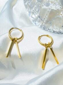 1 对时尚摩托车风格男士不锈钢长流苏耳环 - 金色 - 查看 8