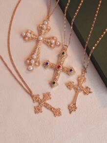 4件套赛博朋克十字架项链配饰，夸张多层项链吊坠，时尚百搭