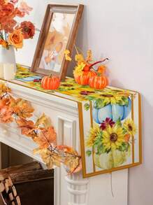 1 Stück/10 Stücke Herbst Kürbis-Tischläufer, Thanksgiving Dekoration, Erntedankfest Deko, Landhausstil, leinen-ähnliches Material, 33*91CM/33*183CM/33*274CM, Innen- und Außenraum, Party, Heim, Küche, Esszimmer Tischdekoration, Kürbis-Thema