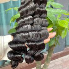Aopusi Loose Deep Wave Bundles With Closure (22 24 26+20,Free Part)Loose Wave Human Hair Bundles With Lace Closure Brazilian Human Hair Weave Bundles With Closure Virgin Hair Weft 150% Density Natural Color - Natural Black - 查看 7