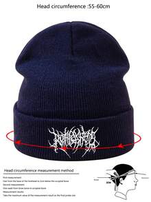 1 件男士休闲针织刺绣便帽，温暖时尚，适合日常穿着，图案不印刷，适合秋季服装 - 藏蓝色 - 查看 4