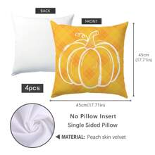 4 件黄色格子背景线条南瓜枫叶秋季装饰抱枕套，45*45 厘米柔软桃皮材质沙发靠垫套，单面印花拉链开合，适用于各种房间类型、房间卧室客厅家居沙发装饰，装饰枕头套