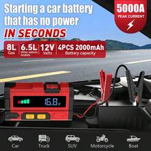 4000mAh High-Power Portable Car Jump Starter - Fast Charging, 12V/5000A 10L GAS Sel Auto Battery Booster, Emergency Ignition, Multi-Device Compatible With Cars, Motorcycles, Trucks, SUVs With Emergency Hammer & LED Flashlight - Multicolor - View 4
