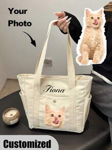 Borsa a spalla personalizzata con foto e nome dell'animale domestico, grande capacità, adatta per lavoro, viaggio, studenti universitari, multifunzionale, versatile, leggera, funzionale e pratica per anniversari, Natale, autunno, vacanze, attività all'aperto, escursioni, stadio, sport, arrampicata