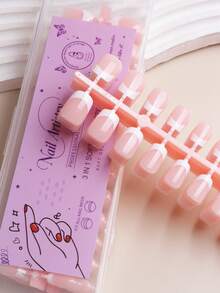 240 piezas de puntas de uñas francesas cuadradas cortas, patrones de colores de contraste minimalistas, suministros de arte de uñas - Rosa Pálido - Ver 4