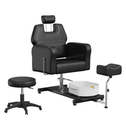 Reclining Pedicure Chair With Stool, 360 Swivel Massage Foot Bath Hydraulic Pedi Chair, Height Adjustable Pedicure Unit Station Beauty Spa Salon