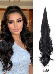 棕色渐变马尾假发片，柔韧环绕式波浪马尾假发片，长款合成假发片，适合女性和女孩使用 - 彩色 - 查看 16