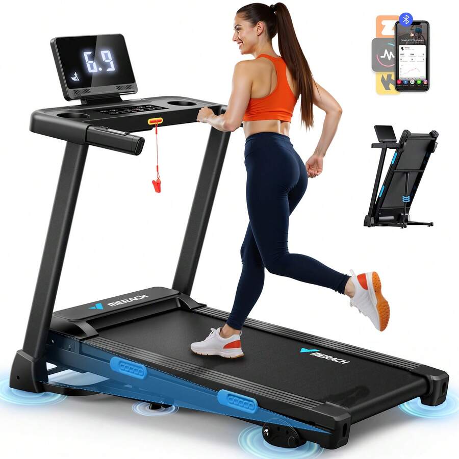 MERACH Foldable Treadmill With Incline, 7.5MPH Quiet Treadmills For Home With Double Deck Technology, 4 Silicone Shock Cushion, Heart Rate Monitoring,16.5" Wider Belt, APP, 6% Manual Incline