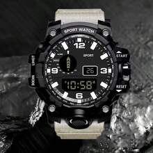 多功能男士手表，时尚运动风格电子表，带日期、秒表、夜光显示、电池供电 - 舒适表带，完美礼物 - A - 查看 12