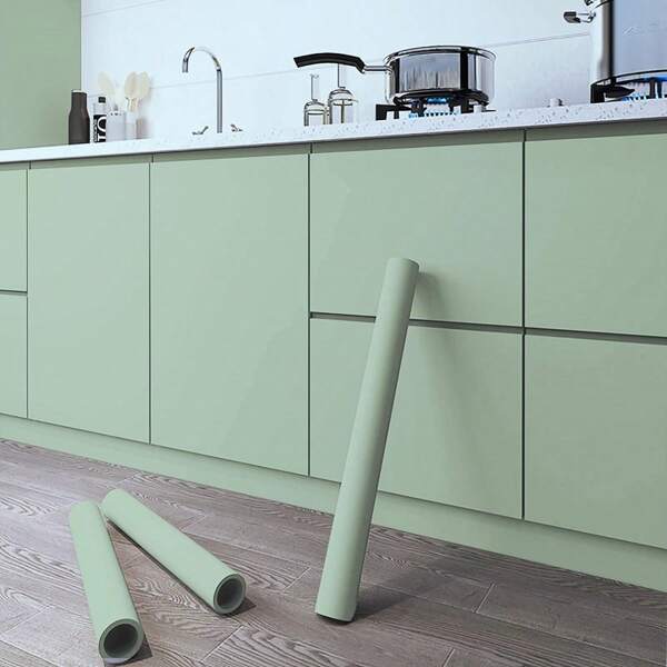 1 Rolle mintgrüne Tapete zum Abziehen und Aufkleben, verstärkte selbstklebende salbeigrüne Kontaktfolie, wasserfest, abnehmbar, vinylbeschichtete salbeigrüne Tapete mit Struktur für Regalboden, Schrank, Schlafzimmer, Wandaufkleber, Raumdekoration, Wanddekoration, Küche, Wohnzimmer Dekoration