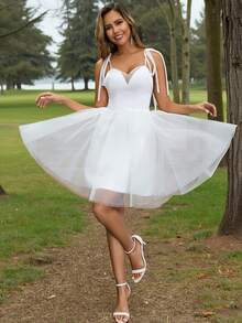 YUMIBRAVO 优雅露背设计白色女士婚纱礼服新娘生日礼服 - 白色 - 查看 5