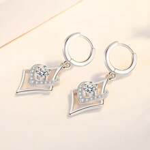 1 Peça 925 Brinco de Prata de Baixa Alergia, Estilo Elegante e Sexy, Revestido de Platina, Mosaico de Zircônia Sintética (Cubic Zircônia), com Caixa de Presente, Para Mulheres, Uso Diário, Casamento, Praia, Lua de Mel, Ramadã, Dia das Mães