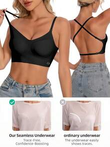 Áo ngực không đường may, không lưng, áo ngực không dây, áo ngực mùa hè, áo ngực váy cưới, đồ lót cô dâu, 3 lựa chọn dây đeo, không đường may, thoáng khí, dây đeo có thể điều chỉnh, áo ngực nhẹ, thoải mái và thoáng khí, phù hợp cho đám cưới, váy dạ hội, váy hai dây, cỡ cúp A/B - màu đen - Xem 5