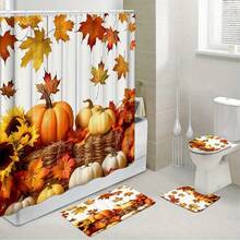 1pc/4pcs Pumpkin Waterproof Shower Curtain Set With 12 Hooks And Bathroom Mat Toilet Seat Cover Non-Slip Bathroom Carpet Polyester Fabric Curtain For Window Bathroom Decor Christmas Decor