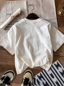 Camiseta unisex de mujer con estampado de dibujos animados de fresa, cuello redondo y manga corta - Blanco - Ver 2