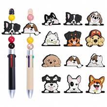 9pcs/12pcs Pet Dog Series Focal Beads Set, Cute Labrador Corgi Paw Print Cartoon Pattern Beads For Keychain Pen Decoration DIY Accessories, Pen Not Included - Multicolor - View 2