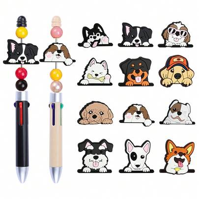 Bộ 9/12 hạt trang trí hình chó cưng, họa tiết hoạt hình dấu chân chó Labrador và Corgi dễ thương, thích hợp làm móc khóa, bút, phụ kiện trang trí DIY (không kèm bút).