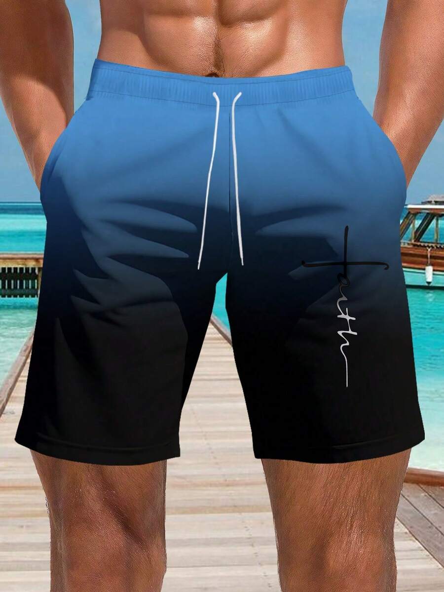 Shorts de praia casuais com estampa 3D havaiana plus size masculino - secagem rápida, cintura com cordão, perfeito para passeios de verão - Multicolorido - Ver 1