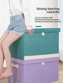 1pc Pink, Grey, Blue, Green, Purple Fabric Storage Box, Household Clothing Organizer Box, Large Capacity Foldable, Thickened Wardrobe Storage Box, Quilt Storage Box - Multicolor - View 6