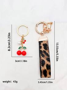 1 Set Fashionable Leopard Print Car Key Chain + Cute Cherry Pendant, Suitable As Bag Accessory Gift For Friends And Girlfriends Christmas