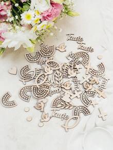 180pcs/Pack Colorful Wooden Confetti, Featuring Rainbow, Dove, Fish, Cross, Branch, And Dot Patterns, Suitable For Baptism, Birth, Communion, Naming Ceremony, Confirmation, As Well As Party Favors Or Decorations - Wood - View 5