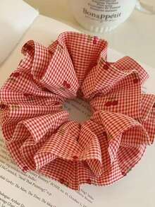 1件套百搭休闲套装，甜美红色格子，樱桃装饰，荷叶边裙子，马尾发圈，发髻发饰，发绳，发圈，洗脸化妆居家健身女士配饰头部配饰弹力带美容家居卧室装饰发圈 - 彩色 - 查看 8