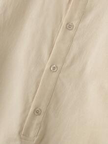 INCERUN Men Stand Collar Buttons Long Seeve Asymmetrical Casual Solid Shirt Holiday Party Loose Blouse Tops - 杏色 - 查看 8