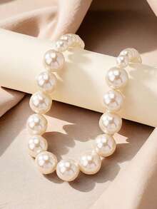 1 Vòng cổ ngọc trai lớn phóng đại cổ điển thời trang, dây chuyền, thích hợp cho phụ nữ đeo trong các bữa tiệc hàng ngày, vòng cổ to bản, trang sức cổ điển cho phụ nữ, vòng cổ quyến rũ - Màu be - Xem 4