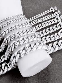 1pc 6mm/8mm/10mm/12mm/11mm/13mm Wide Stainless Steel Shiny Chain 18K Gold Color Hip Hop Style Nightclub Rock Thick Vintage Cuban Link Punk Bracelet, Great Birthday Gift For Men - Gold - View 7