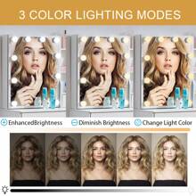 80cm Vanity Dressing Table Set With LED Mirror, Drawers & Crystal Pull, Open Multi-Level Shelves, Color Lighting Modes & Dimmable, White Dressing Table 10 Bulbs LED Sliding Mirror Set Vanity Desk Cabinet, Modern Bedroom Furniture