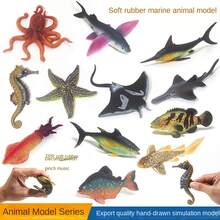 Juguetes realistas de criaturas marinas de silicona suave, modelo de juego de simulación, regalos para niños, decoración y aprendizaje, incluye medusa, caballito de mar, piraña, pulpo, pez volador, estrella de mar, calamar, atún, pez sierra, mero, tiburón cebra, compañero para el crecimiento del niño