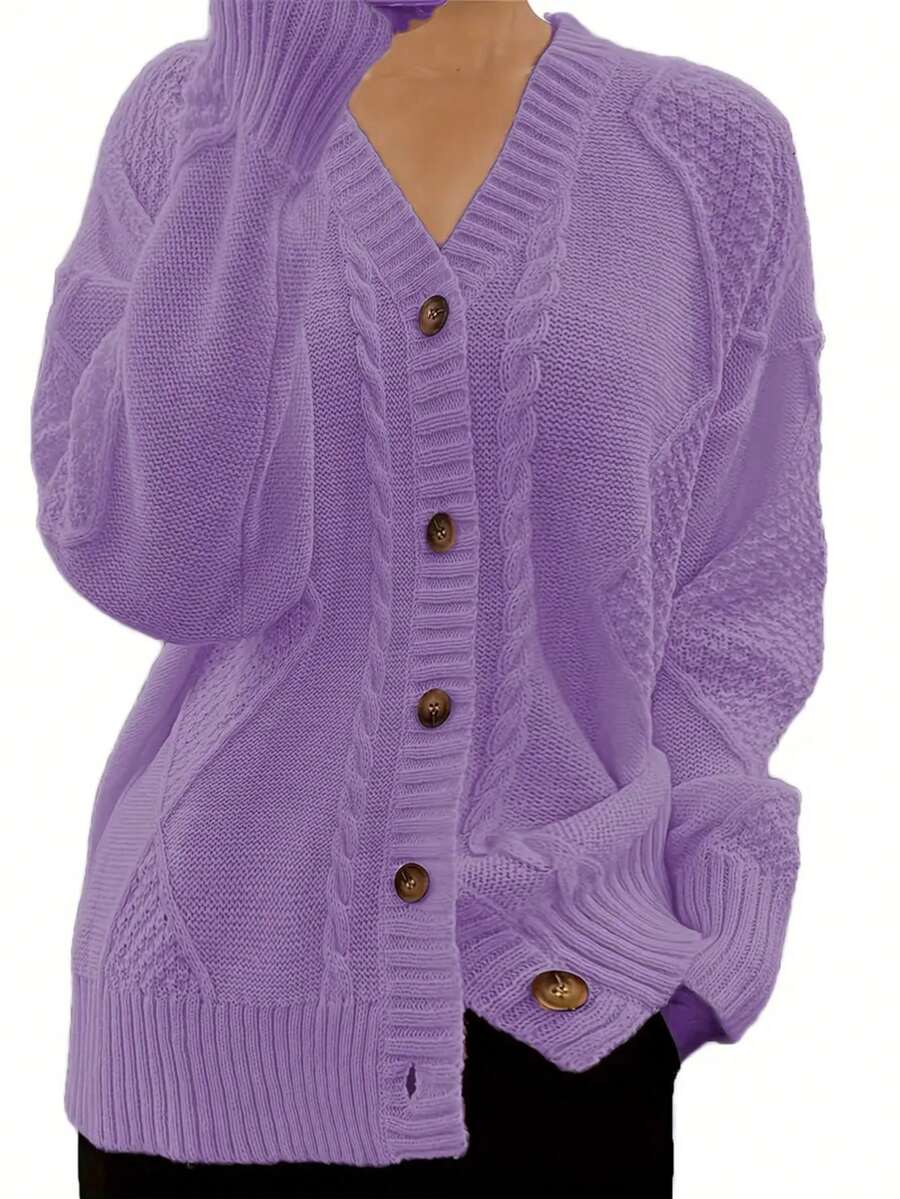 Women Casual Solid Button Placket Cardigan