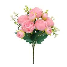 1 件人造花玫瑰花束绣球牡丹情人节礼物生日派对装饰婚礼花篮新娘手捧花家居装饰餐厅卧室窗台花瓶装饰新年装饰户外花园开学季 - 沙紅色 - 查看 3