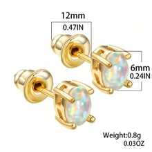Minimalist Oval Synthetic Opal Natural Stone Stud Earrings - Stylish Gifts For Women & Girls - Perfect For Valentine's Day - 1 - 查看 5