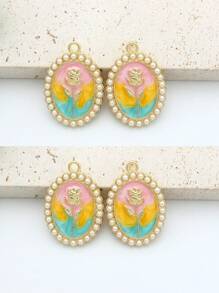 4 件珠光渐变蝴蝶结、心形和圆形吊坠 DIY 珠宝配饰，复古奢华耳环、项链，适合日常佩戴