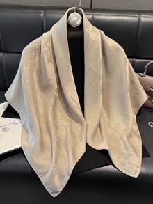 1 pezzo Elegante sciarpa quadrata in raso lucido di alta qualità con stampa floreale e fili d'argento, foulard di moda, foulard versatile per capelli, scialle, accessorio di protezione solare per donne e abiti