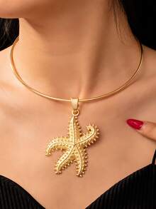 1件珊瑚手链式项链/夏季海洋海星项链/女士度假风首饰 - 金色 - 查看 1