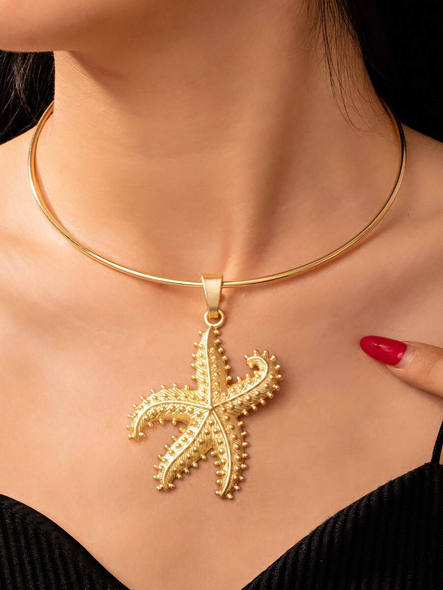 1件珊瑚手链式项链/夏季海洋海星项链/女士度假风首饰 - 金色 - 查看 1