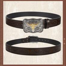 SUOSDEY Mens Faux Leather Western Belt With Removable Buckle, Faux Leather Cowboy Belt For Jeans And Trousers - 咖啡棕 - 查看 2