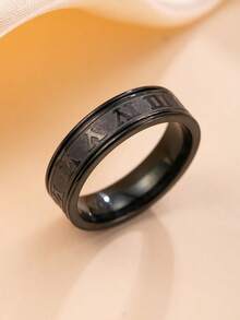 1pc Men's Fashion Punk Style Minimalist Black Stainless Steel Roman Numeral Ring, Suitable For Daily Wear, Parties And Valentine's Day Gift - Black - View 4